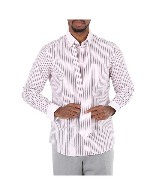 Burberry White Monogram Motif Striped Classic Fit Shirt for men