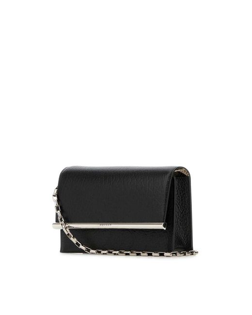 Alexander McQueen Black Leather Mini Cross-Bar Clutch