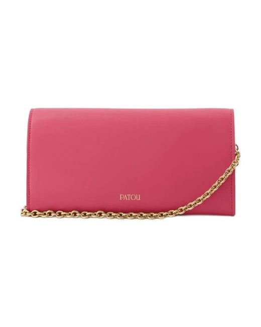 Patou Red Chain-Strap Calfskin Wallet