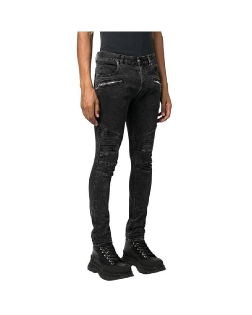 Balmain Black Slim Cut Vintage Cotton Jeans for men
