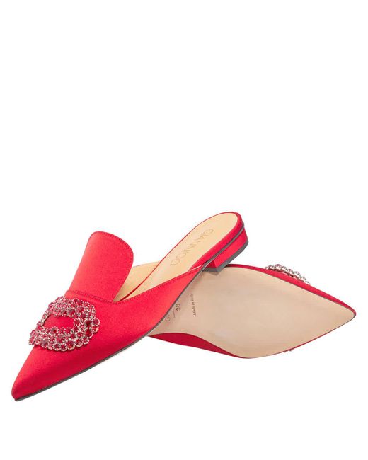 Giannico Pink Crystal-embellished Woven Slippers