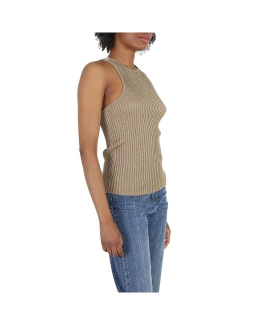 Stella McCartney Blue Ladies Sparkle Ribbed-Knit Racer Tank Top