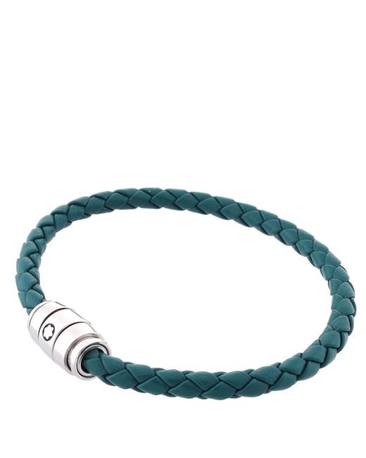 Montblanc Blue Meisterstuck Steel & Cyprus Leather Bracelet for men