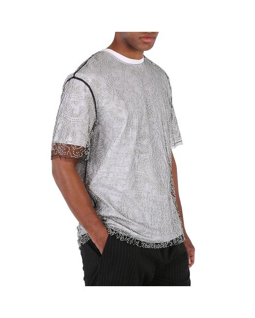 Burberry Gray Beaded Tulle And Cotton T-shirt for men
