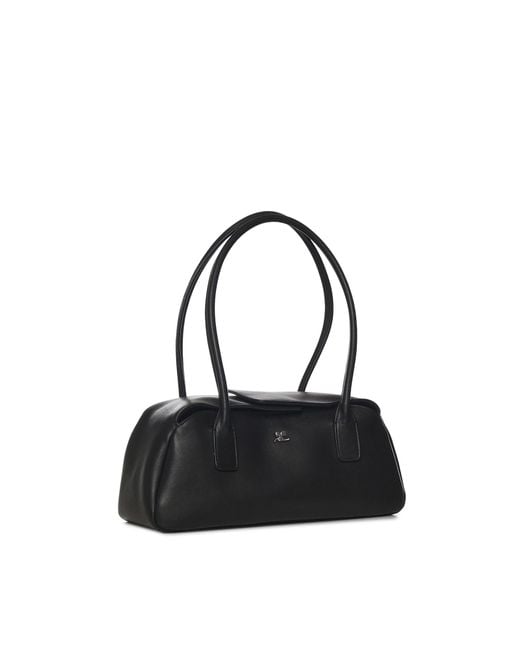 Courreges Black Leather Strip Bag