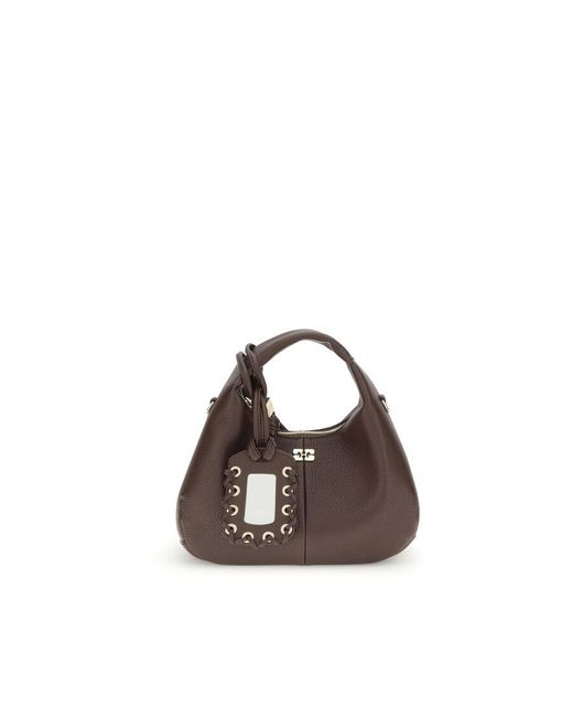Ganni Brown Hobo Mini Grained