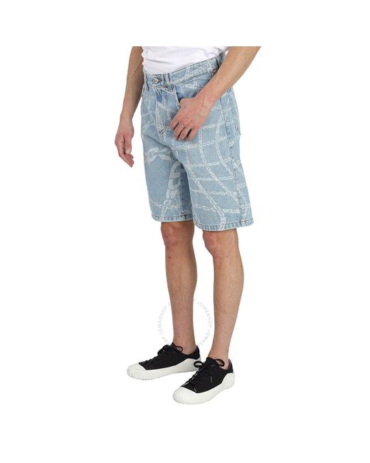 Gcds Blue New Light Chain-print Denim Shorts for men