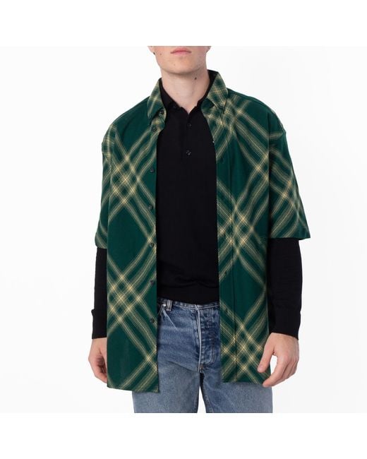 Burberry Green Ekd Check Print Wool Shirt for men