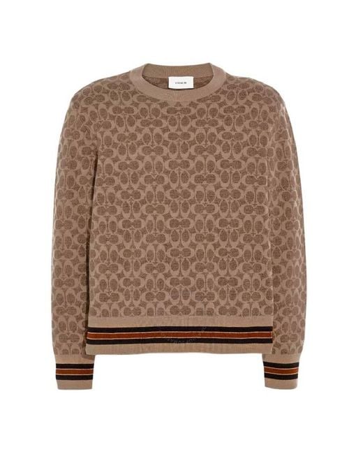 COACH Brown Signature Long Sleeve Sweater for men