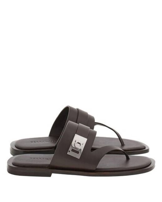Ferragamo Brown Dickens Leather Thong Sandals for men