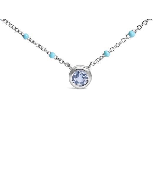 Haus of Brilliance White Sterling Bezel Set Light Aquamarine And Enamel Bead Chain Necklace