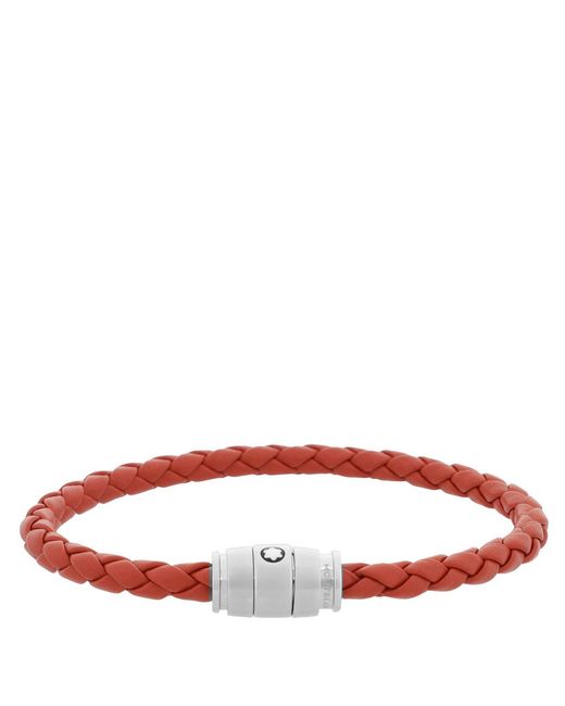 Montblanc Red Meisterstuck Steel & Cayenne Leather Bracelet for men