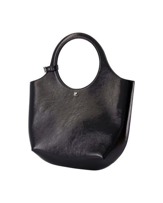 Courreges Black Leather Top Handle Bag