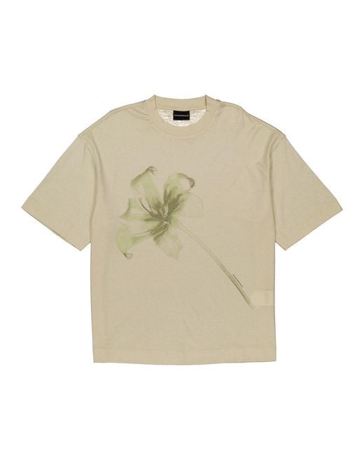 Emporio Armani Natural Lily Print Lyocell Blend Jersey T-Shirt for men