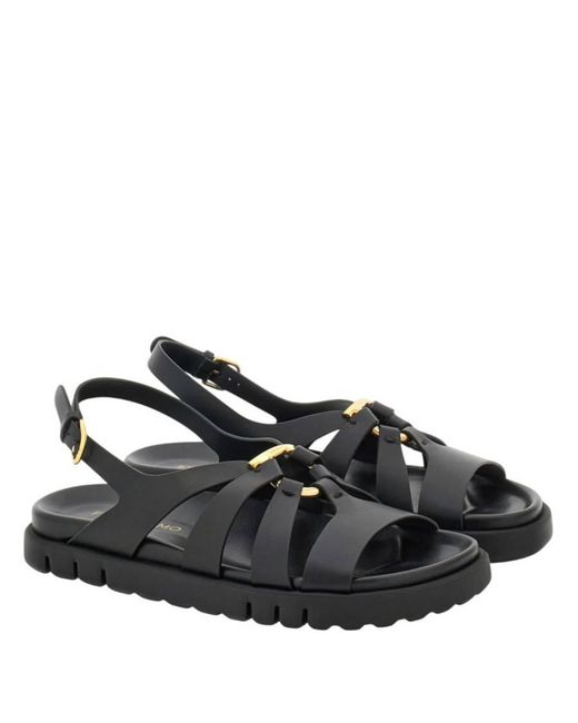 Ferragamo Black Gancini Ornament Flat Sandals
