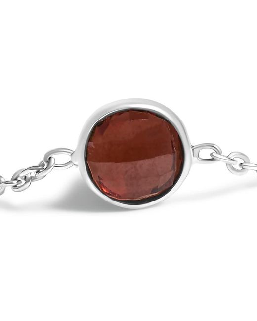 Haus of Brilliance Metallic 925 Sterling Bezel Set Garnet 5 Station Adjustable Bolo Bracelet