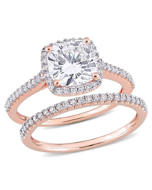 Amour Metallic 2 Ct Dew Cushion Created Moissanite And 1/3 Ct Tw Diamond Bridal Ring Set