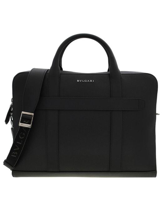 BVLGARI Black Calf Leather Briefcase for men