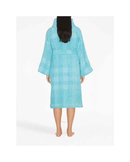 Burberry Blue Check-pattern Cotton Robe Bright Topaz