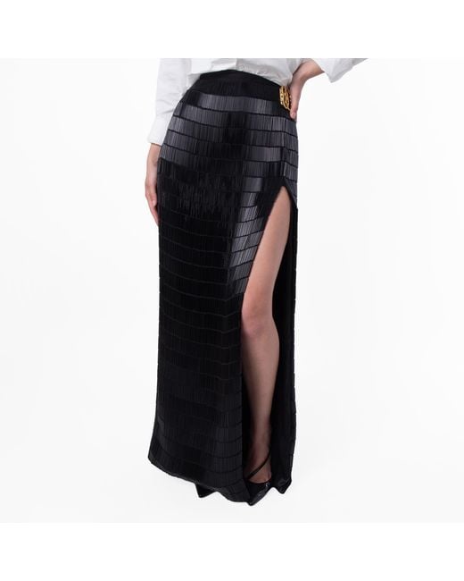 Bally Black Elegant Glass Beaded Silk Skirt, Brand Size 40 Us Size 4