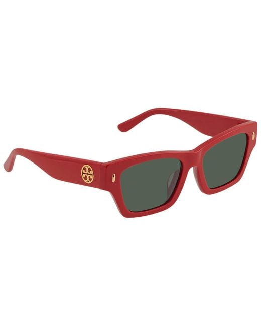 Tory Burch Red Dark Green Rectangular Sunglasses Ty7169u 18933h 52