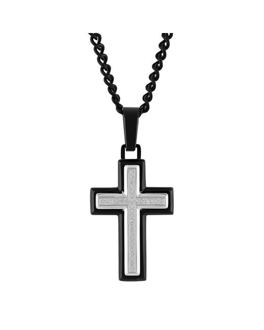 Robert Alton Metallic 1/10Ctw Diamond Stainless Steel Two-Tone Cross Pendant for men