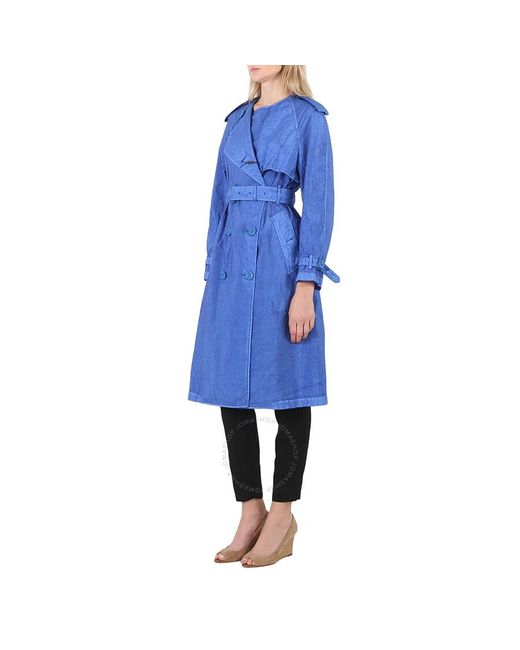 Burberry Blue Warm Royal Collarless Double Breasted Trench Coat