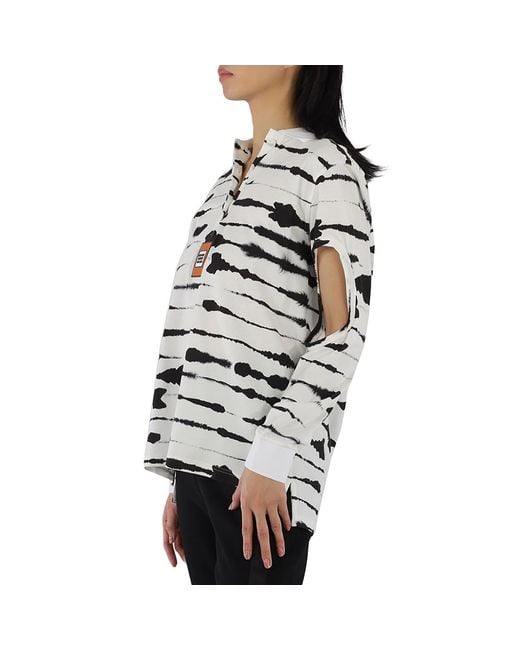Burberry Gray Ladies Monochrome Watercolor Printed Cotton Polo Shirt