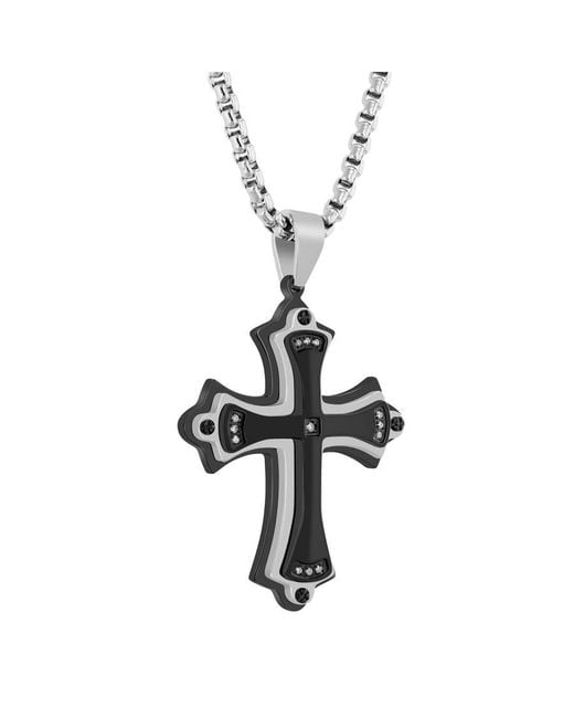Robert Alton Metallic 07Ctw Diamond Stainless Steel With And Finish Cross Pendant for men