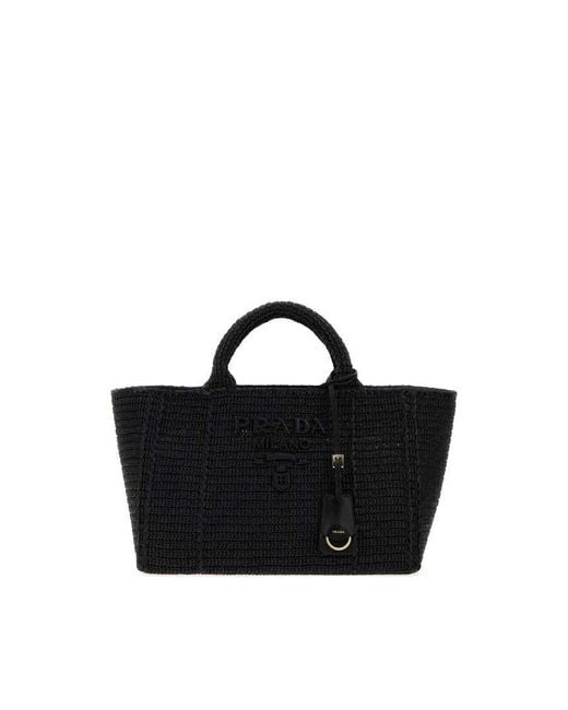 Prada Black Raffia Shopping Bag Nero Borse A Mano