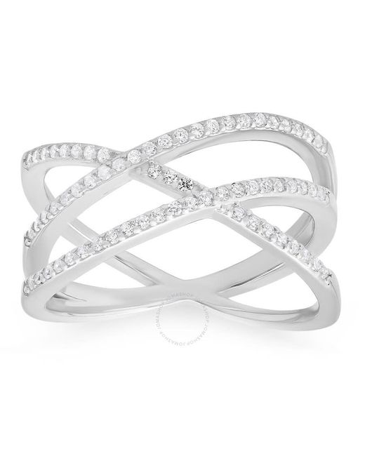 Kylie Harper Metallic Sterling Silver Criss-cross Cz Ring