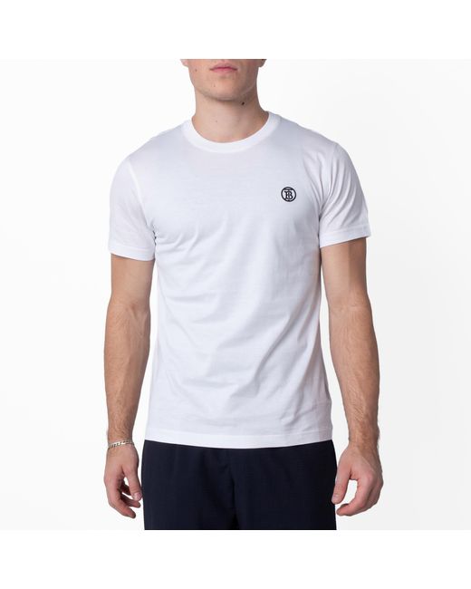 Burberry White Parker Tb Logo Cotton T-Shirt for men