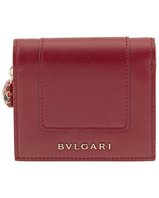 BVLGARI Red Compact Bifold Leather Wallet