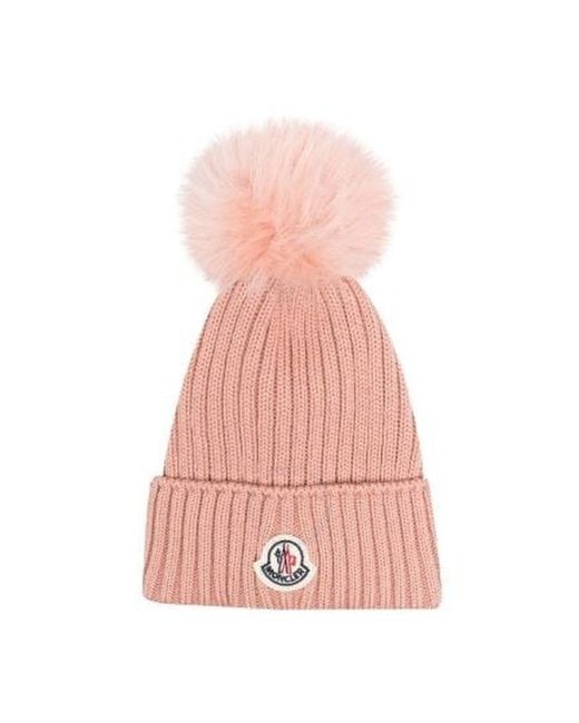 Moncler Pink Pastel Logo-patch Knitted Hat