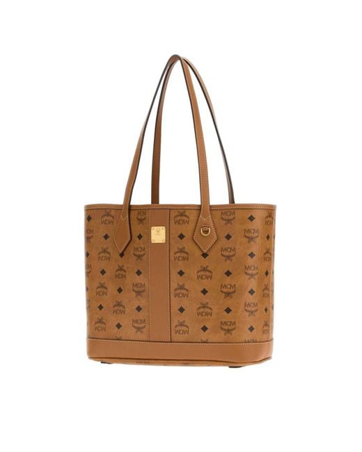 MCM Brown Printed Canvas Liz Vi Shopping Bag Cognac Borse A Mano