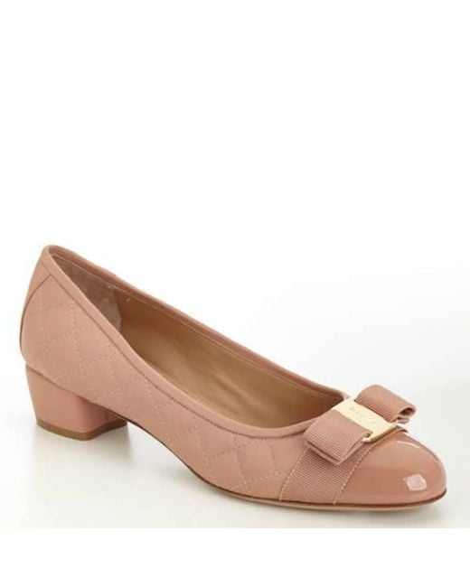 Ferragamo Brown Quilted Vara Bow Pumps
