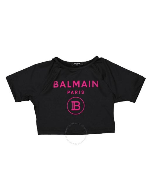 Balmain Black Kids Logo Printed Cropped T-shirt