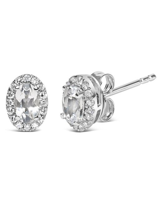 Haus of Brilliance Metallic 10K 5X3 Mm Oval Topaz And Diamond Halo Stud Earrings (I-J Color, I1-I2 Clarity)