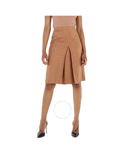 Burberry Brown Topstitch Detail Wool-blend A-line Skirt