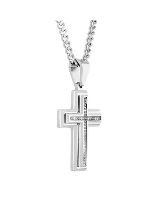 Robert Alton Metallic 1/10Ctw Diamond Stainless Steel Cross Pendant for men