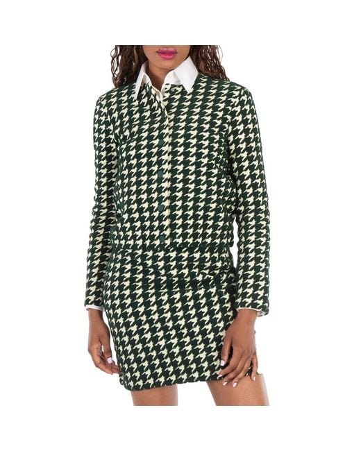 Burberry Green Houndstooth Cotton-Blend Cardigan