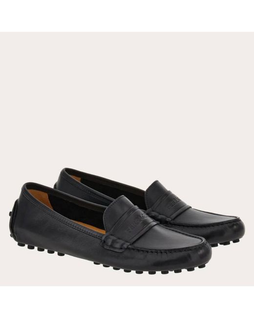 Ferragamo Black Iside Driver Moccasins With Logo