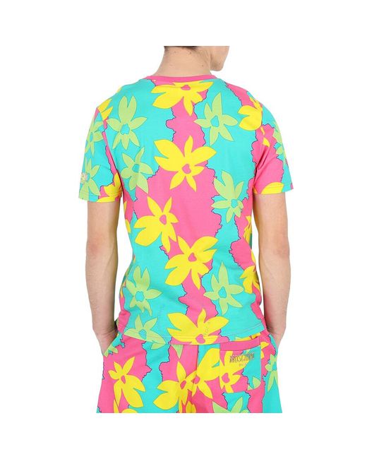 Moschino Multicolor Allover Flowers Print Cotton T-shirt for men