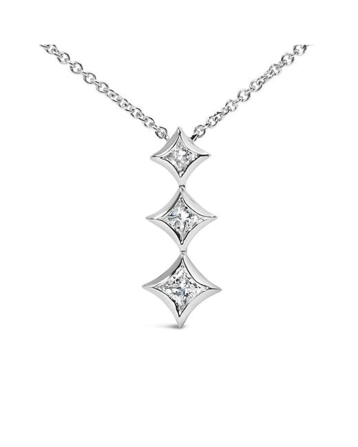 Haus of Brilliance Metallic 10K 1/5 Cttw Princess Cut Diamond 3 Stone Drop 18" Pendant Necklace (H-I Color, Si2-I1 Clarity)