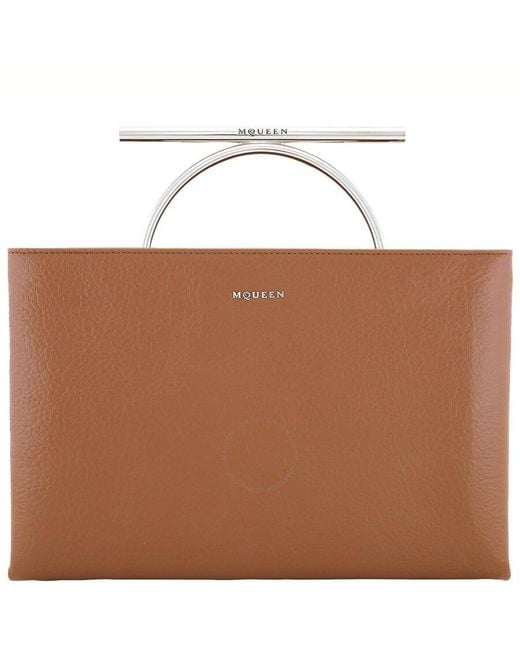 Alexander McQueen Brown Pecan Ladies Cross-Bar Clutch