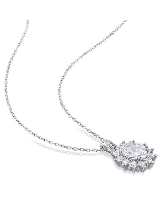 Amour Metallic 4 Ct Tgw Created Sapphire And Diamond Accent Floral Halo Pendant With Chain for men