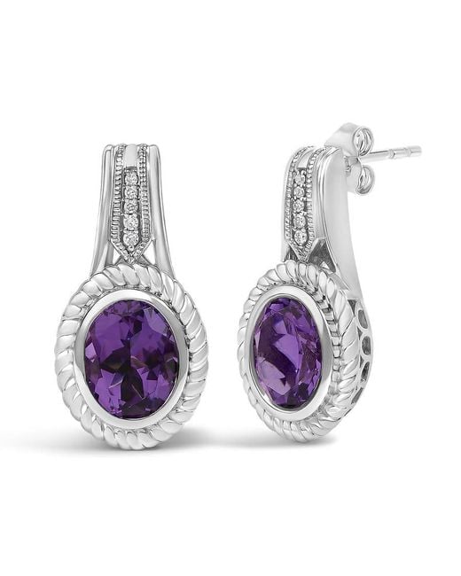 Haus of Brilliance Purple Sterling Oval Amethyst And Diamond Accent Rope Design Drop Earrings