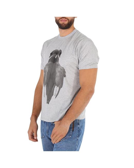 Burberry Gray Sayers Pale Melange Swan Print Cotton Oversized T-shirt for men