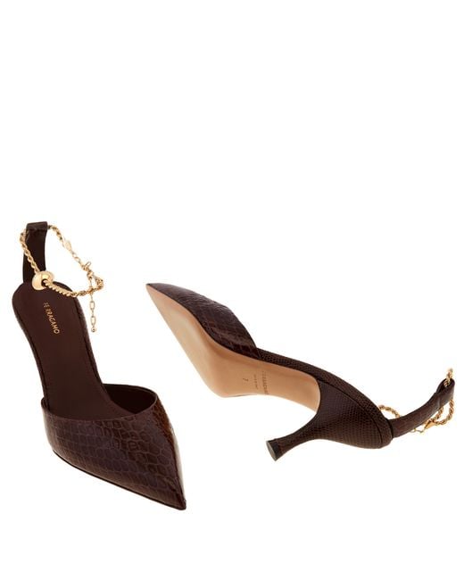 Ferragamo Brown Ferragamo Dana 70 Crocodile Effect Leather Pumps, Size 7 C