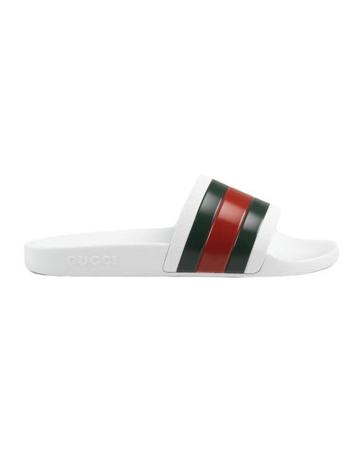 Gucci White Web Rubber Slide Sandals for men